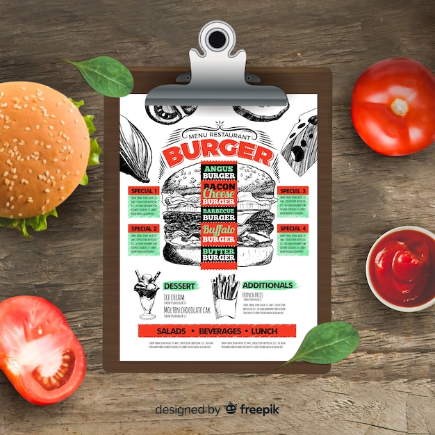 Retro Ręcznie Rysowane Szablon Menu Burger