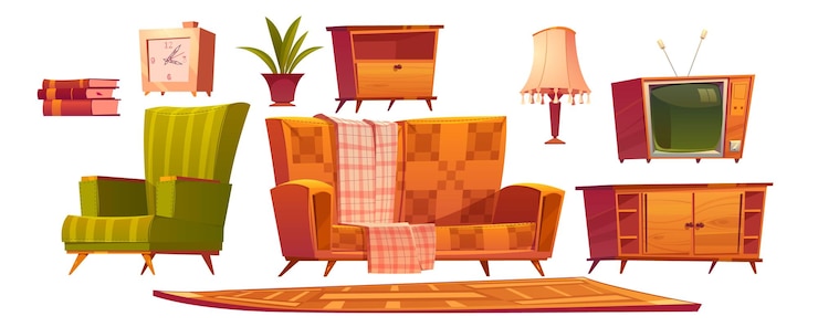 Bezpłatny plik Wektor retro stare meble do salonu i sofa