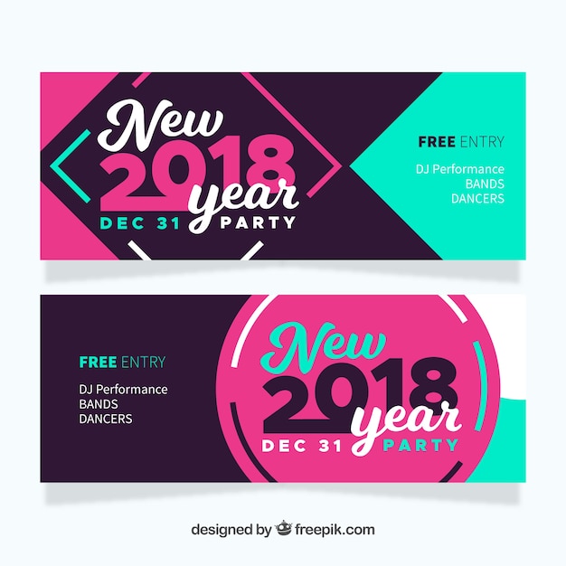 Bezpłatny wektor retro szczęśliwy nowy rok banery 2018