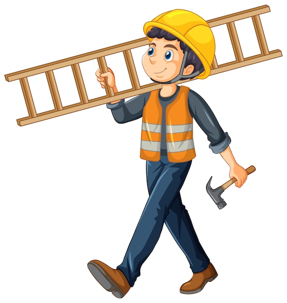 Bezpłatny wektor robotnik budowlany trzymający drabinę