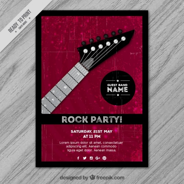 Bezpłatny wektor rock party plakat z gitarą