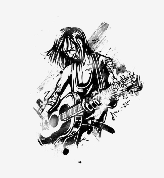 Bezpłatny wektor rockstar facet gra na gitarze, ilustracji wektorowych.