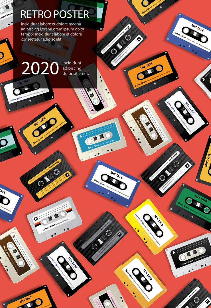 Bezpłatny plik Wektor rocznik kasety retro taśmy projekta szablonu wektoru plakatowa ilustracja