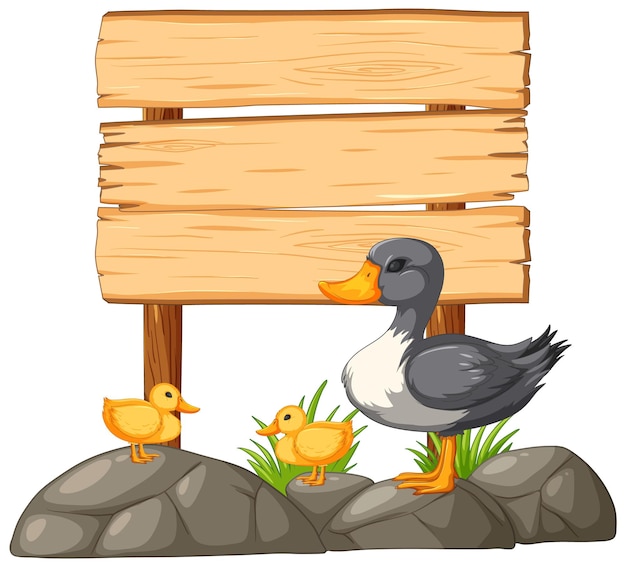Bezpłatny wektor rodzina kaczek według drewnianego znaku