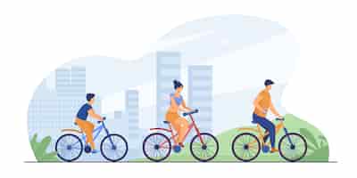 Bezpłatny wektor rodzinne rowery w parku miejskim