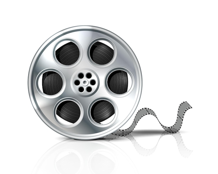 Bezpłatny plik Wektor rolka filmu lub metalowa rolka filmu z czarną taśmą. na białym tle.