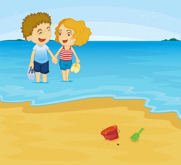 Bezpłatny wektor romantyczna para na plaży