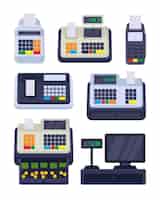 Bezpłatny wektor różne bankomaty do kasy zestaw ilustracji wektorowych
