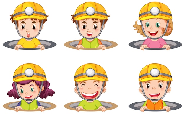 Bezpłatny wektor różne dzieci w kapeluszu inżyniera