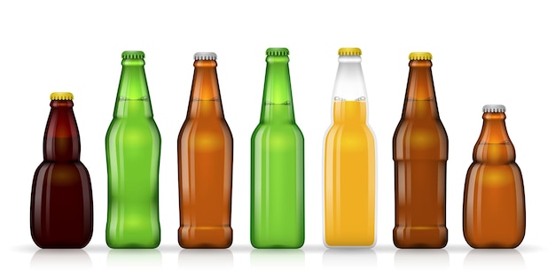 Różne kształty butelek do piwa lub innego napoju. ilustracja