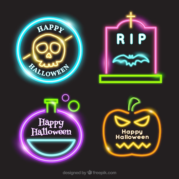 Bezpłatny wektor różne naklejki halloween neon