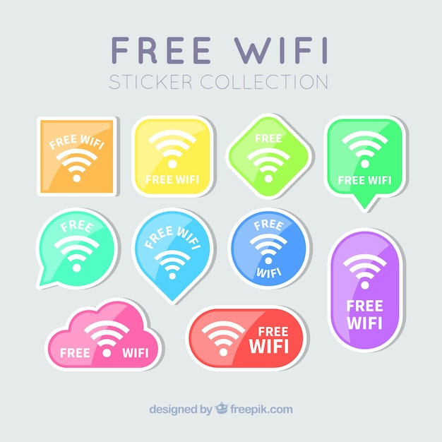 Bezpłatny wektor różne naklejki wifi w różnych kolorach