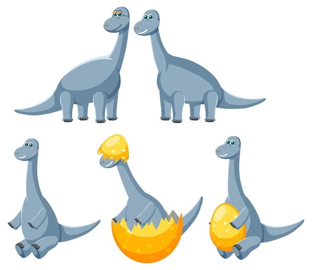 Różne słodkie postacie z kreskówek dinozaurów apatozaurów