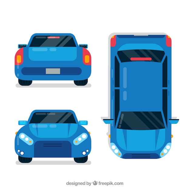 Bezpłatny wektor różne widoki na niebieski samochód