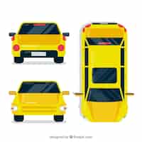 Bezpłatny wektor różne widoki żółtego samochodu