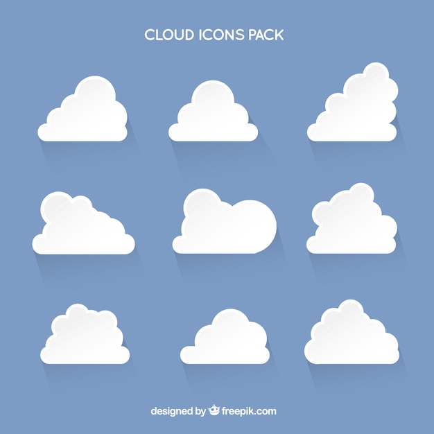 Bezpłatny wektor różnorodność białych chmur ikon