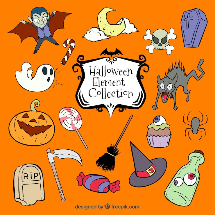 Bezpłatny plik Wektor różnorodność ręcznie rysowane elementy do halloween