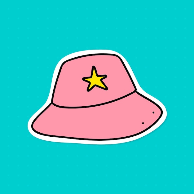 Bezpłatny wektor różowa naklejka na kapelusz typu bucket z białym obramowaniem