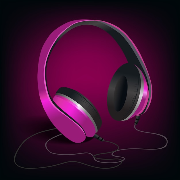 Bezpłatny wektor różowe słuchawki na fioletowo