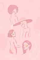 Bezpłatny wektor różowy wektor zestaw sztuki kobiecej linii