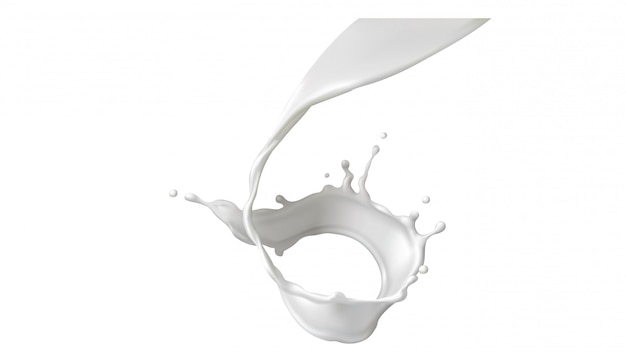Bezpłatny wektor rozpryski mleka, nalewanie lub wirowanie z realistycznymi kroplami