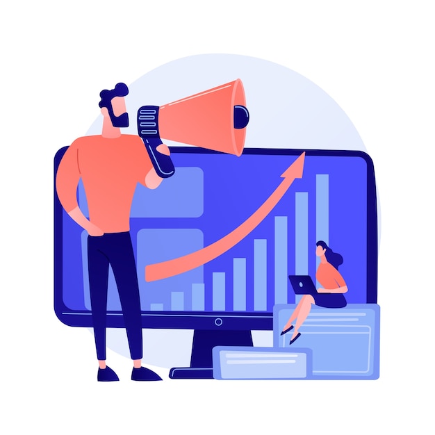 Rozwój biznesu. Rozwój rynku, ekspansja biznesowa, reklama, marketing. Infografika i analityka statystyczna. Ilustracja koncepcja menedżera firmy