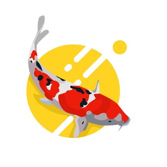 Ryba koi jest symbolem dobrobytu ilustracja wektorowa ryb koi w kolorze czerwonym i czarnym z jasnoniebieskim