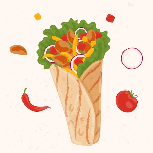 Bezpłatny wektor rysowana pożywna ilustracja shawarma