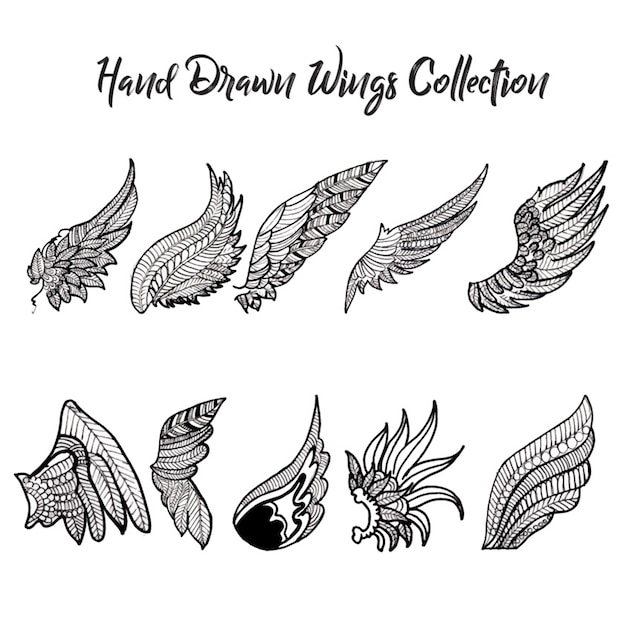 Rysowane Ręcznie Czarno-białe Skrzydła Wings
