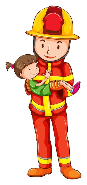 Bezpłatny wektor rysunek strażaka ratującego młodą dziewczynę