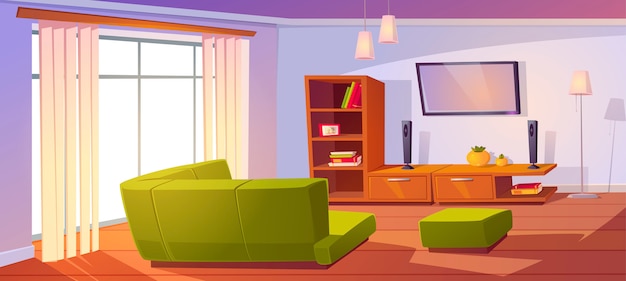 Salon z narożną sofą, dużym oknem i telewizorem