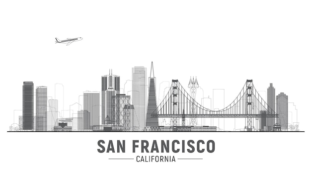 San Francisco California Linia Panoramę Miasta Linie Wektorowe Ilustracja Tło Z Panoramą Miasta Na Błękitnym Niebie Zdjęcie Z Podróży