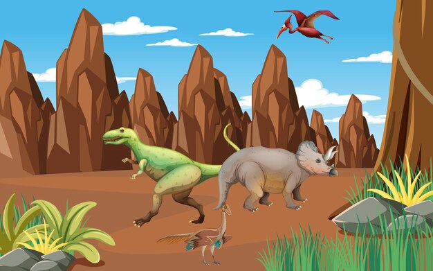 Scena z dinozaurami w terenie