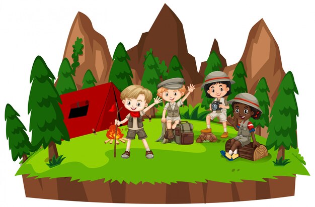Scena z dziećmi obozującymi w lesie
