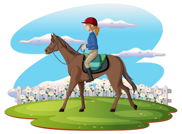 Bezpłatny wektor scena z dziewczyną jadącą na koniu