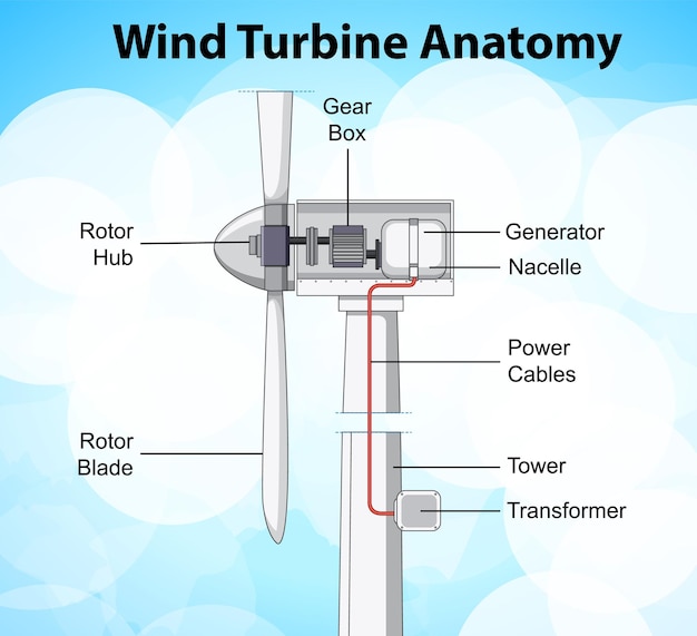 Bezpłatny wektor schemat anatomiczny turbiny wiatrowej