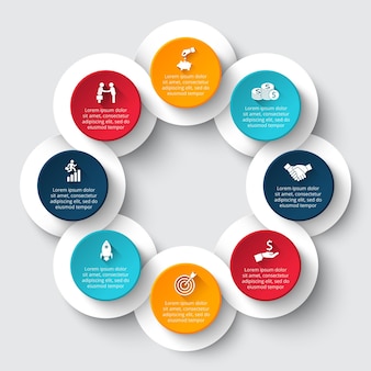 Schemat cyklu z 8 opcjami lub krokami. slajd do infografiki biznesowej.