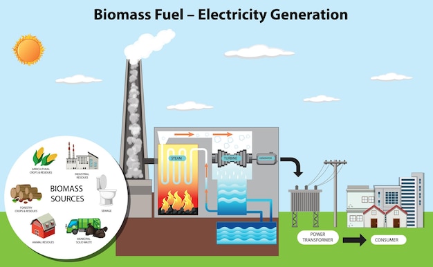 Bezpłatny wektor schemat wytwarzania energii elektrycznej z biomasy