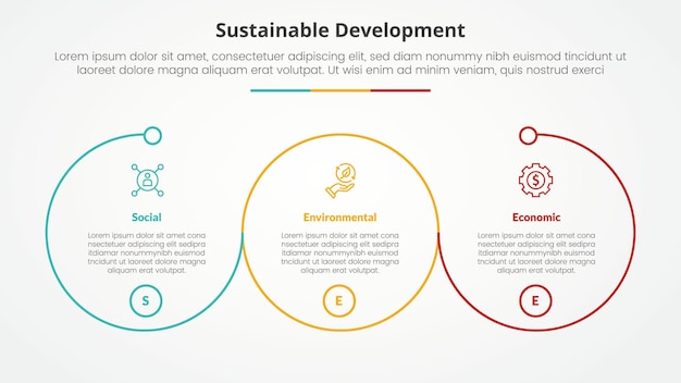See Zrównoważony Rozwój Infografika Koncepcja Prezentacji Slajdów Z Dużym Obrysem Okrągły Okrąg Z Listą 3 Punktów Z Płaskim Stylem