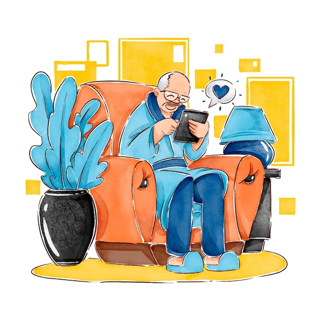 Bezpłatny wektor seniorzy ręcznie rysowane przy użyciu ilustracji technologii