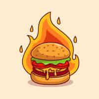 Bezpłatny wektor ser burger z ognia kreskówka wektor ikona ilustracja. koncepcja obiektu żywności na białym tle premium