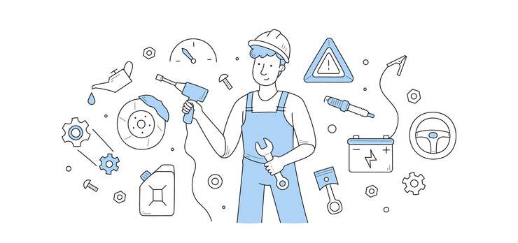 Bezpłatny plik Wektor serwis samochodowy doodle koncepcja mechanik garaż