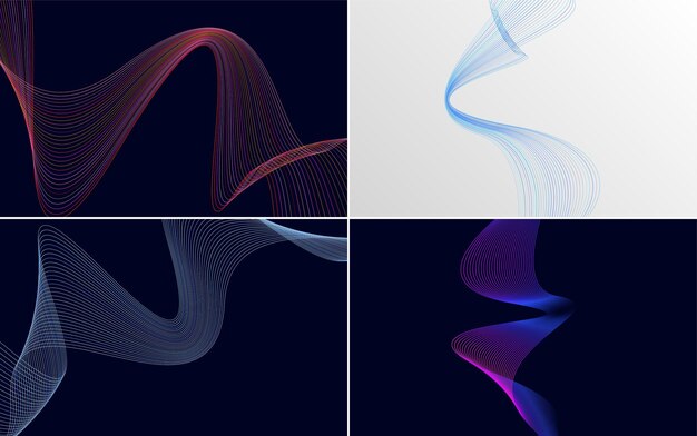 Set of 4 geometryczny wzór fali tła Streszczenie ilustracji wektorowych linii macha