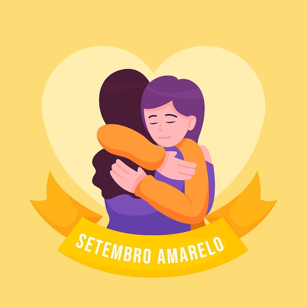 Bezpłatny wektor setembro amarelo z przytulającymi się kobietami