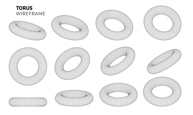 Bezpłatny wektor siatka torusa szkieletowego ustawiona abstrakcyjny kształt geometryczny