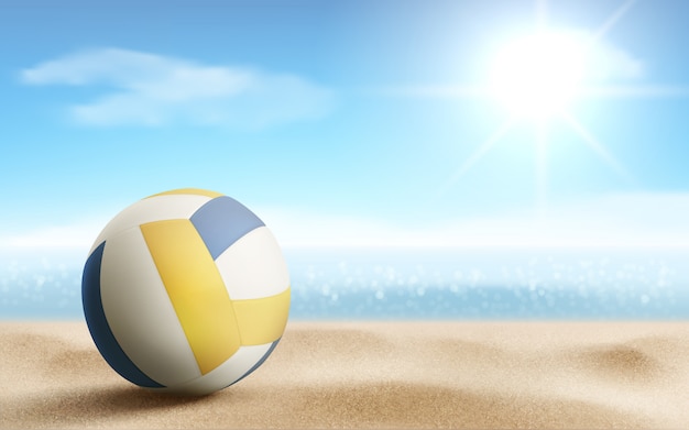 Siatkówki piłka na piaskowatej plaży ilustraci, wektor