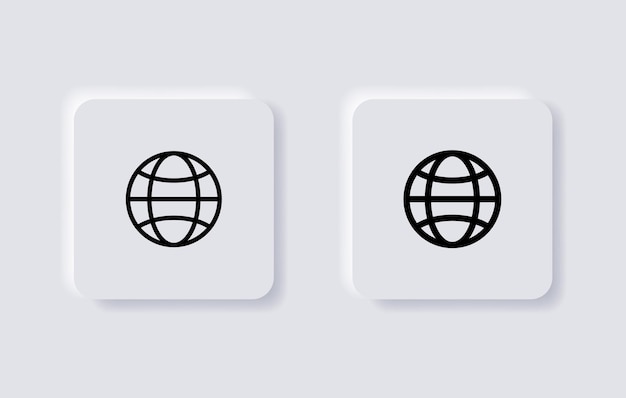 Sieć globalna ikona strona internetowa symbol świata ze stylem neumorficznym lub ikonami ziemi w przyciskach neumorfizmu