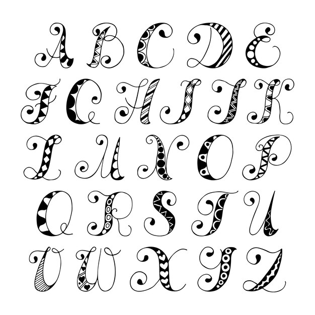 Sketch ręcznie narysowanego alfabetu czcionki czarno-biała litery czcionki izolowane ilustracji wektorowych