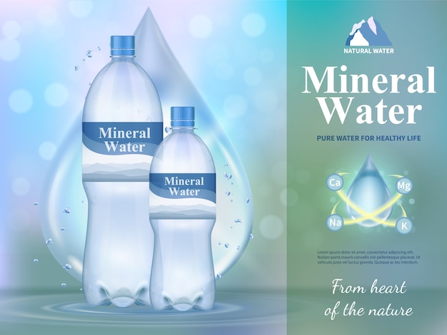 Skład wody mineralnej z symbolami zdrowego życia