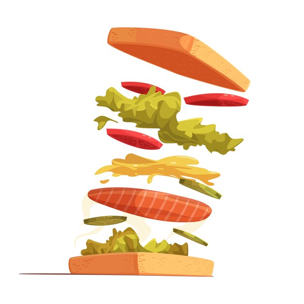 Składniki kanapek z chlebem czerwone ryby pokrojone warzywa liście sałatki i sos musztardowy